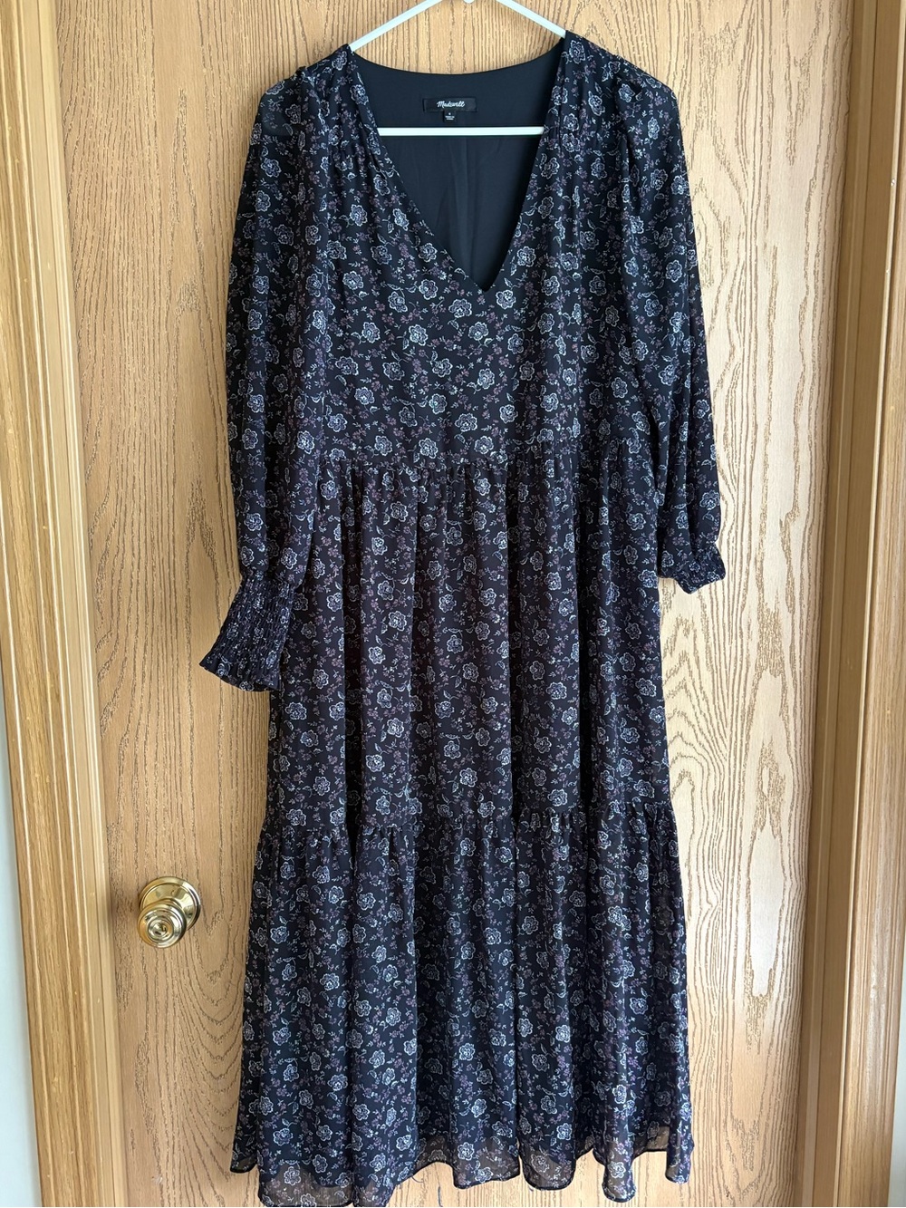 Madewell Black Maxi Dress with Lavender Floral Print